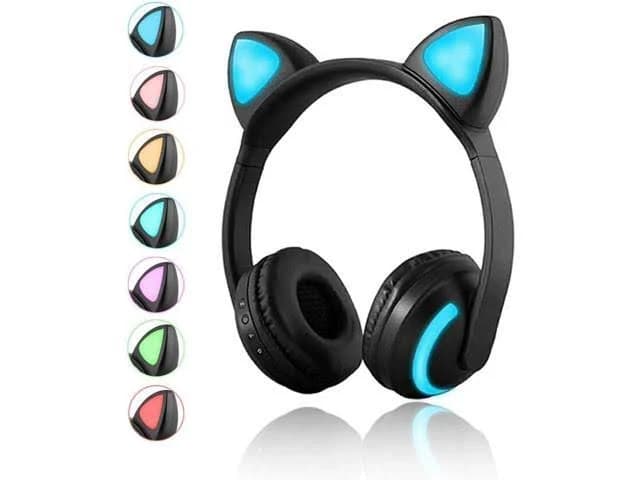 Wireless Bluetooth Cat Ear Headset with Microphone 7-Color LED Light Flashing Light On-Ear Stereo Headset Cat Ear Bluetooth Headset