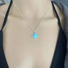 Blue Heart Pendant Necklace, Blue Heart Necklace, Necklaces for Women, Heart Necklace, Silver Pendant Necklace, Gift for Her