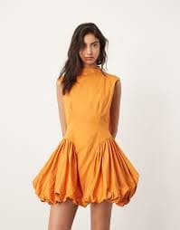 ASOS EDITION high neck drop waist puffball mini dress in mango orange | ASOS