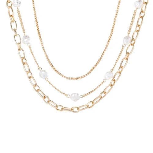 BCBG Women's Layered Pearl Drop Chain Necklace