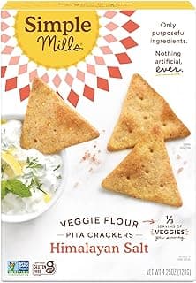 Simple Mills Veggie Pita Crackers, Himalayan Salt - Gluten Free, Vegan, Healthy Snacks, Paleo Friendly, 4.25 Ounce (Pack of 1)