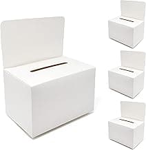 Gift Boutique 4 Pack White Cardboard Ballot Box with Slot and Removable Header for Valentine’s Day Card Exchange Voting Raffle Fundraising