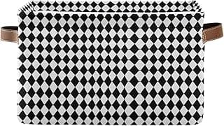 Large Storage Basket Checked White Black Pattern Storage Bin Cube Canvas Fabric Organizer Handles Collapsible for Clothes Toys Bedroom Decorative