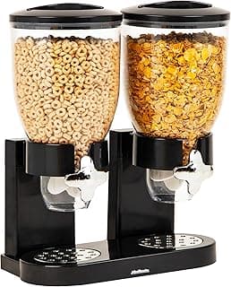Mind Reader Double Cereal Dispenser for Countertop, 2 x 2L Airtight Containers, Rotating Dry Food Dispenser for Cereal, Rice, Candy, Coffee Beans, Black
