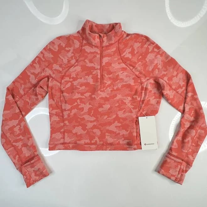 Women’s Lululemon It's Rulu Run Half Zip Cropped Top Pink Camo Size 12