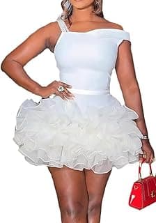 Women's Y2k Multi Layered Ruffle Mini Dress Off Shoulder Sleeveless Solid Color Bodycon Dress Party Clubwear