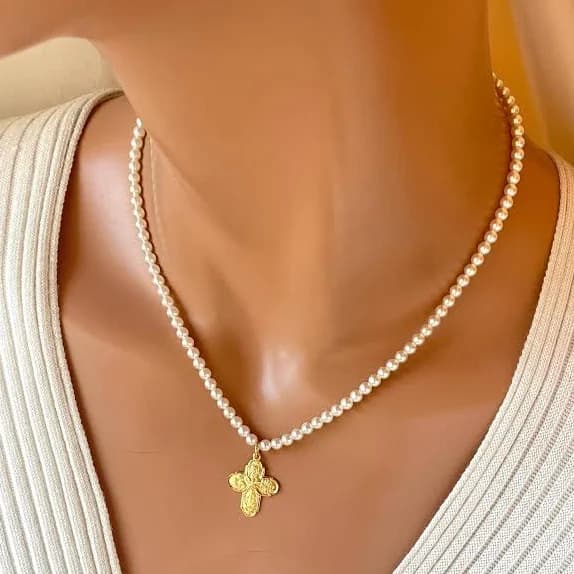 Pearl Collar Four Way Cross Necklace