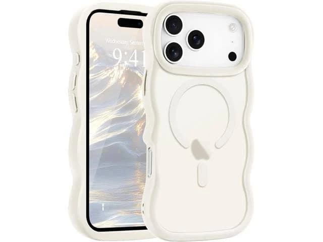 for iPhone 17 Pro Max Case Curly Wavy Frame Hard Translucent Matte Clear Back Cover for Women Men Compatible with Magsafe TPU Bumper Shockproof Phone