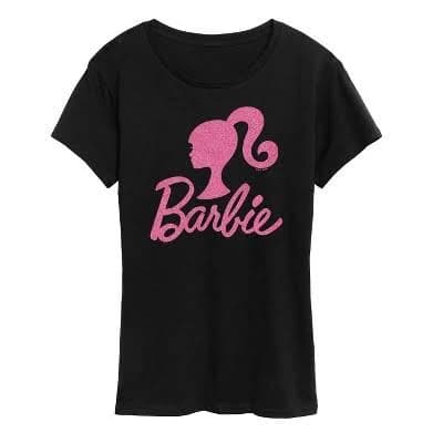 Barbie Pink Glitter Logo Women's Short Sleeve Graphic T-Shirt