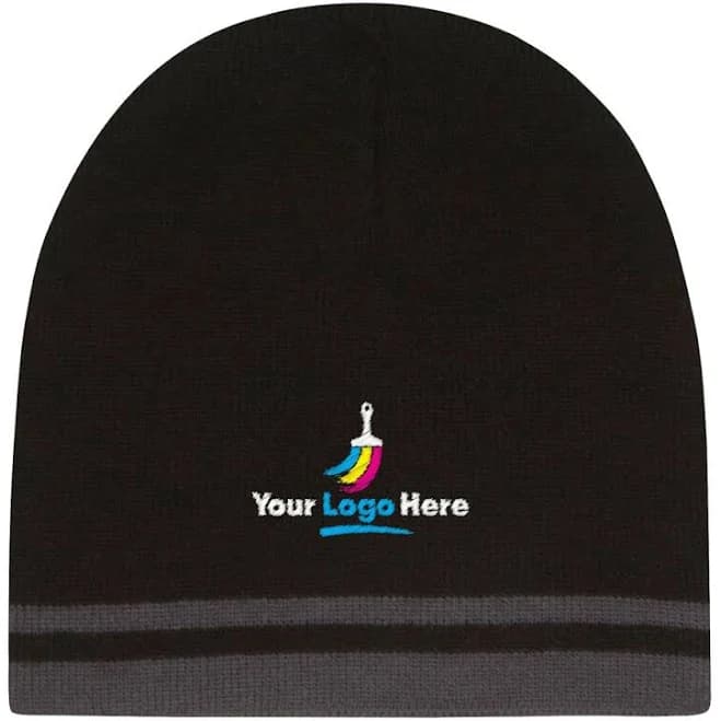 24 Custom Logo Double Stripe Knit Beanie Hat
