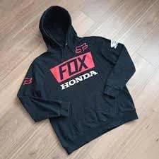 Vintage Fox Racing Honda Pullover Hoodie Fleece Men's Large Black Red Big Logo Motocross