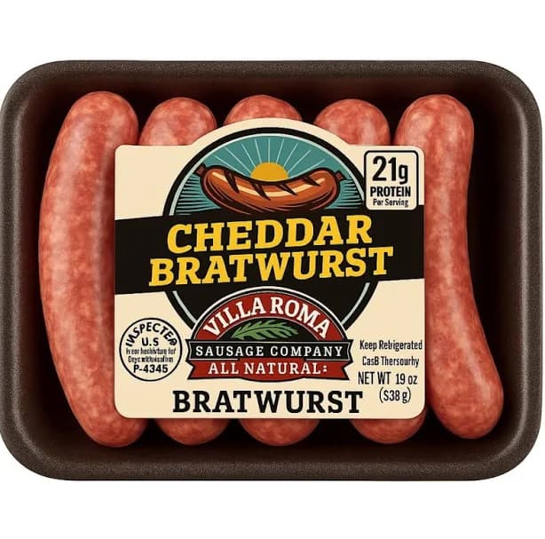 Cheddar Bratwurst Sausage, Size: 20 oz.