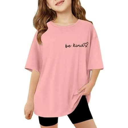 Kiijoy Big Girls Be Kind T Shirt Short Sleeve Drop Shoulder T-Shirt Casual Loose Tshirt, Girl's, Size: 9-10 Years, Pink