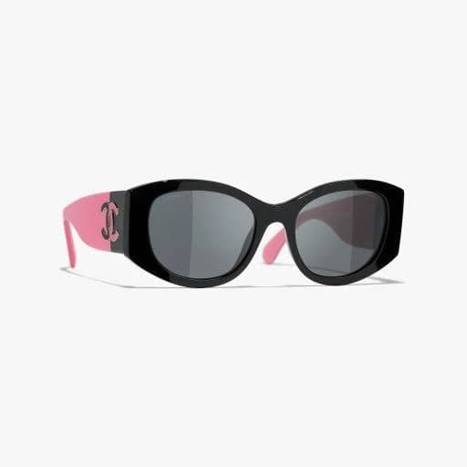 Women's CHANEL Oval Sunglasses Acetate and Black