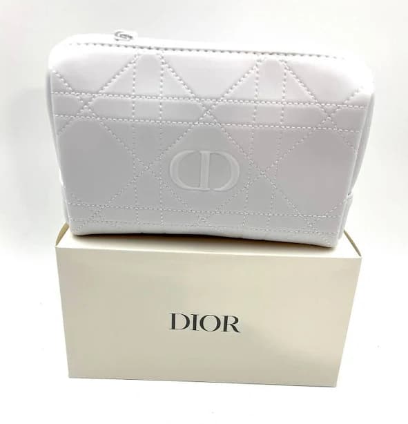 Dior White Quilted Cosmetic Case / Pouch