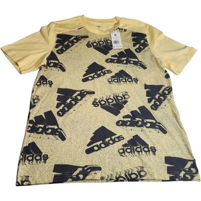 Adidas Men's T Shirt Size M Crew Neck Black Yellow Logo Print 34