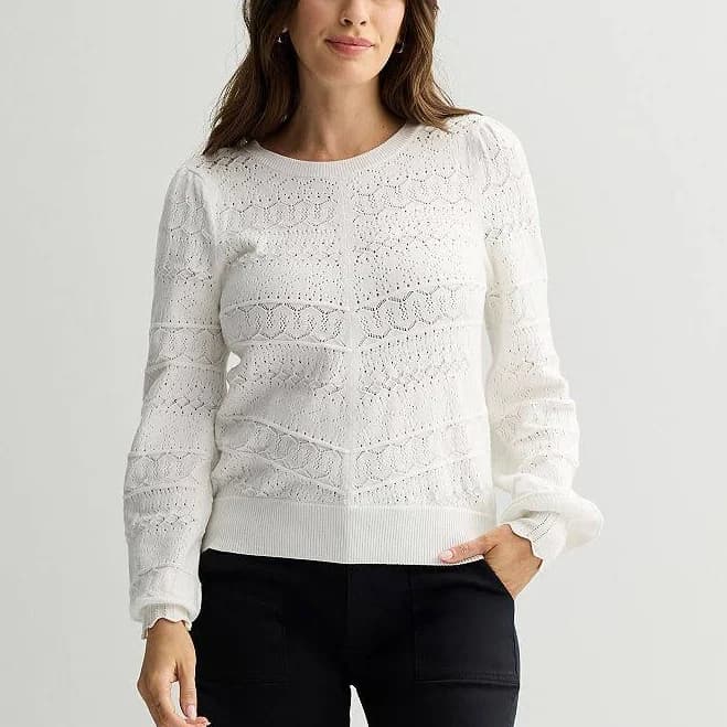 Draper James Women's Long Sleeve Pointelle Sweater