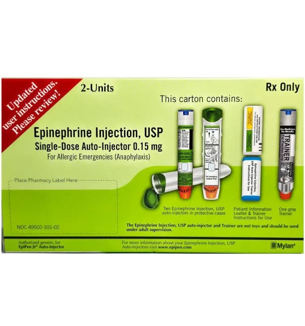 Epinephrine Auto Injector Jr Pediatric Pen 0.15 mg For Weight 33 lbs to 66 lbs