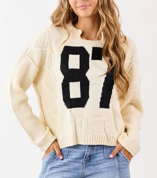 Retro '87' Cable Knit Sweater