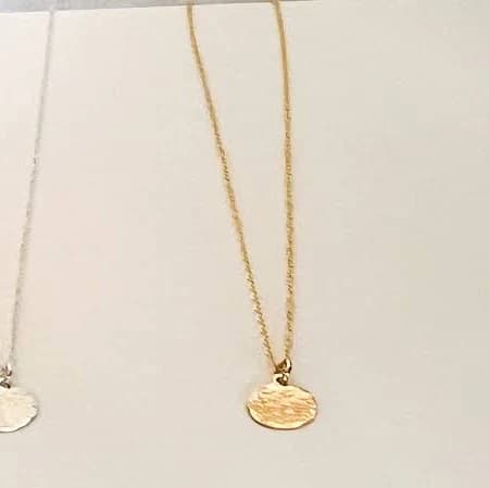 14K Gold Hammered Circle Pendant Necklace