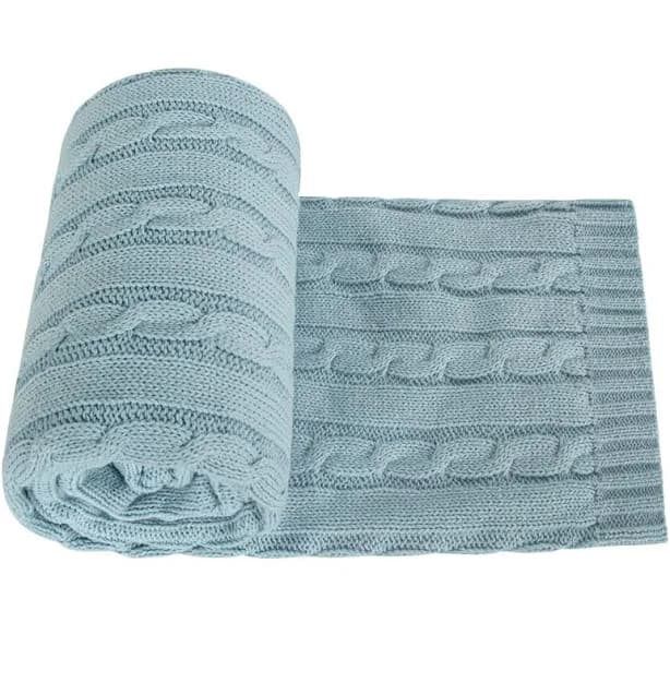 Cotton Cable Knit Baby Blanket, Super Soft and Breathable Warm Toddler Blanket for Boys and Girls, 30 × 40 Inches, Sliver Grey Striped