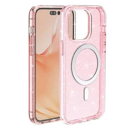 For iPhone 14 Pro Max Magnetic Case [Compatible with Magsafe], Clear Glitter Full Body Protective Cover Slim TPU Transparent Shockproof Bling Phone