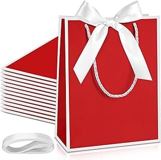 Paper Gift Bags with Handle 9x7x3.15'' Thank You Gifts Bags with Bow Ribbon for Graduation Appreciation Holiday Wedding Bridal Baby Shower Birthday Party Supplies(Red and White,12 Pcs)
