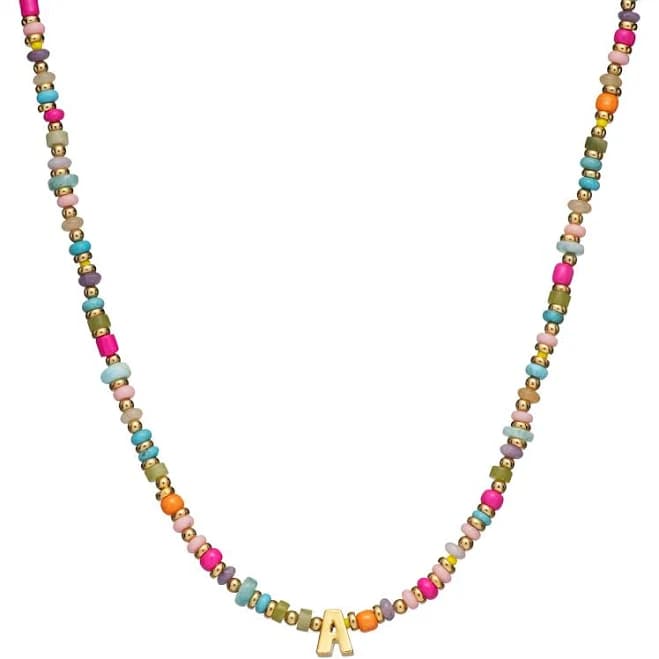 Semi-Precious Block Initial Necklace for Women - Colorful Personalized Necklaces, Custom Pendant Necklace w/Natural Gemstones, Beaded Necklace, Fashion Jewelry