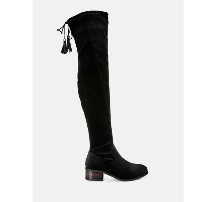 London Rag Rumple Women's Velvet Over The Knee Clear Heel Boots