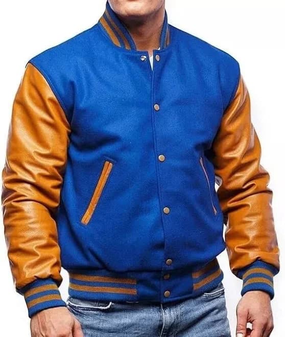 Men Varsity Letterman Jacket Blue Yellow Wool Blend Baseball Bomber