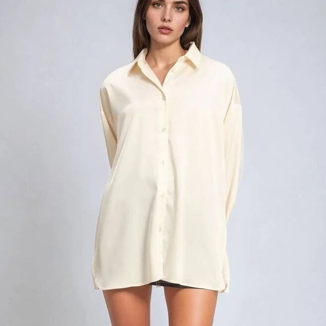 Bonton Oversized Satin Button-Up Shirt