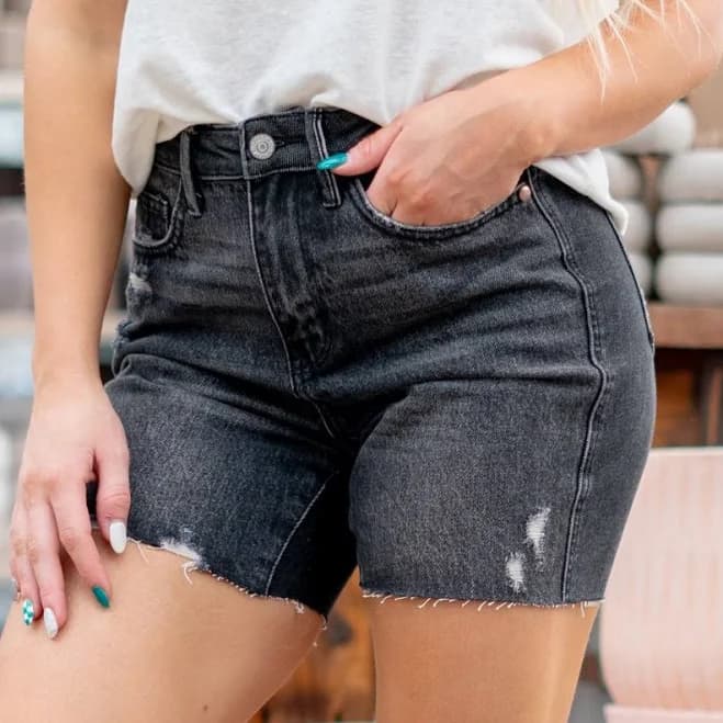 Judy Blue Jeans Curvy Black Denim Rigid High Rise Raw Hem Shorts 3X-Large / Black