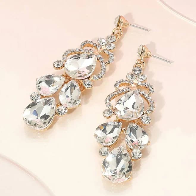 L&M Bling Teardrop Stone Chandelier Earrings On Gold