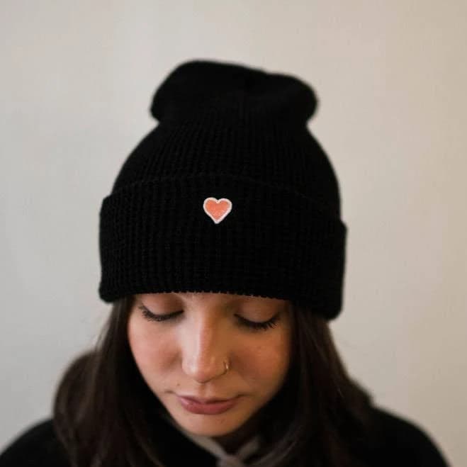 Heart Patch Waffle Beanie