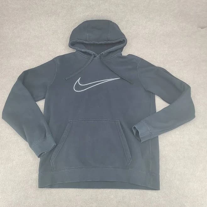 Nike Sweatshirt Mens Medium Black White Swoosh Pullover Hoodie Sweater