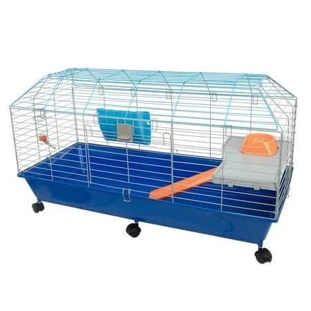 Rabbit & Guinea Pig Cage with Hay Feeder, Bottle & Bowl, Blue