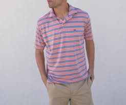 Southern Marsh Havana Zapata Stripe Performance Polo Coral & French Bl – Versatile Boutique