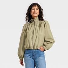 Women's Cropped Femme Twill Bomber Jacket - Universal Thread™ Tan XL : Target
