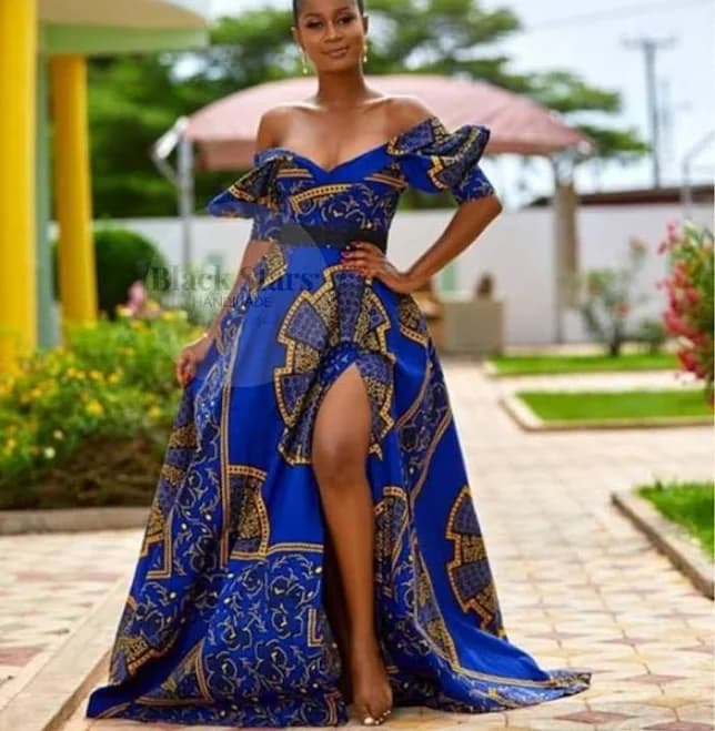 Black Stars Handmade Off Shoulder Puff Sleeve Dashiki Maxi Dress