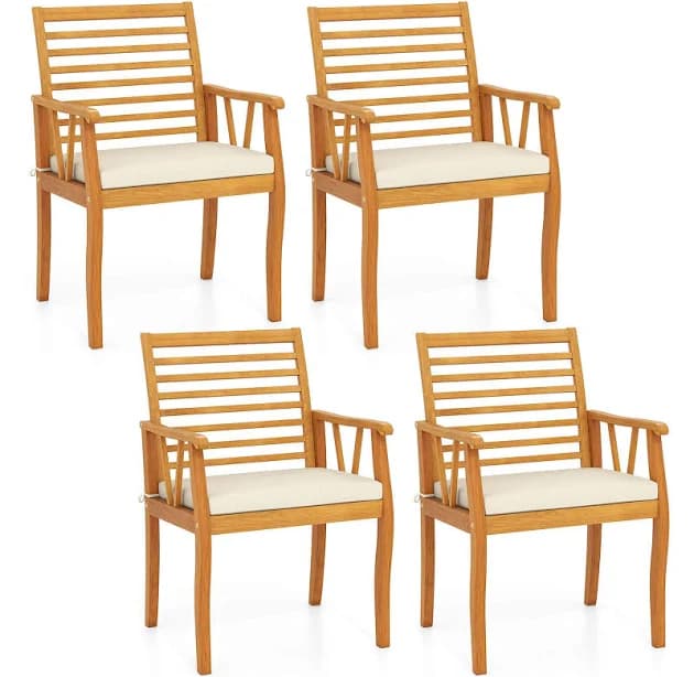 Costway - Patio Chairs Set of 4with Inclined Backrests and Slatted Seats Acacia Wood Outdoor - Natural,White