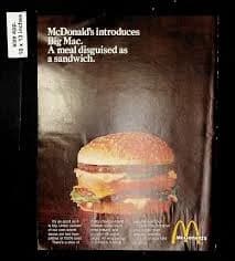 1969 McDonald's Restaurant Big Mac Meal Vintage Print Ad 016393