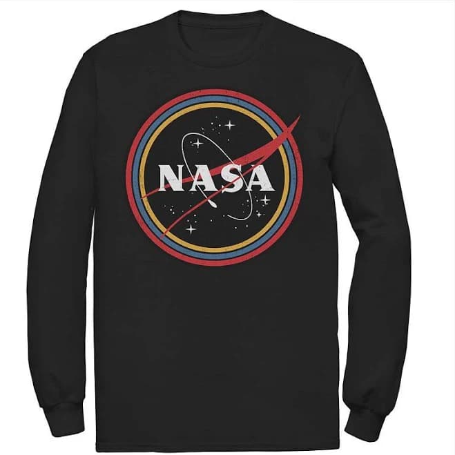 NASA Men's Galaxy In Rainbow Circles Long Sleeve Graphic Tee