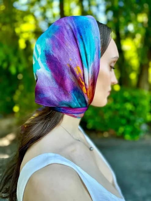 Silk Square Scarf with One of A Kind Abstract Painting