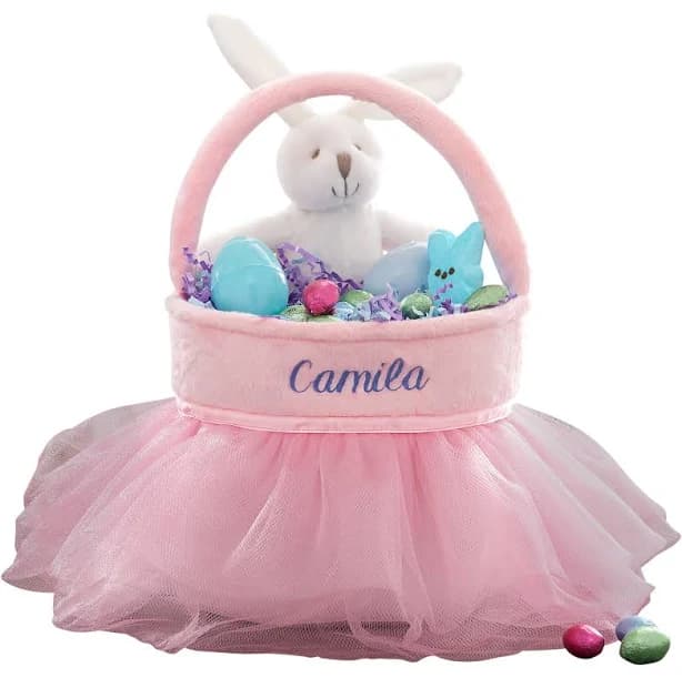 Personalization Universe Tutu Easter Basket Embroidered Plush Bag Tulle Tutu Dress