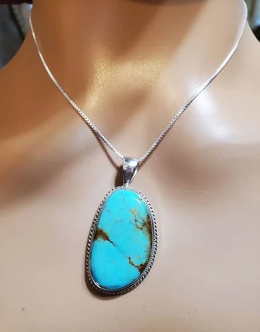 Sterling Gold Turquoise Pendant Necklace