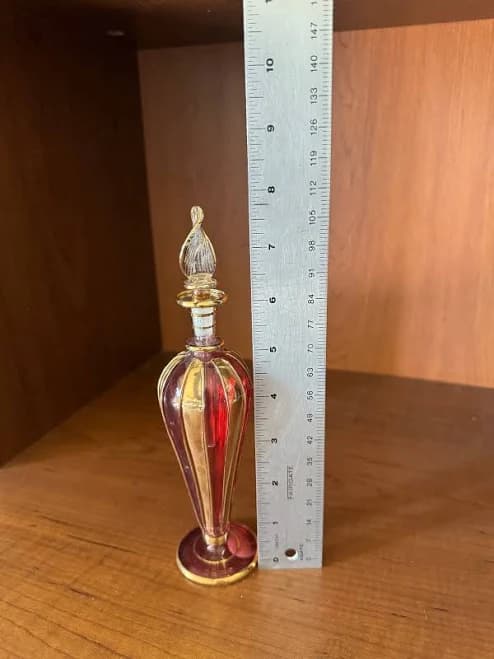 Egyptian Glass Perfume Bottle, Red with Gold