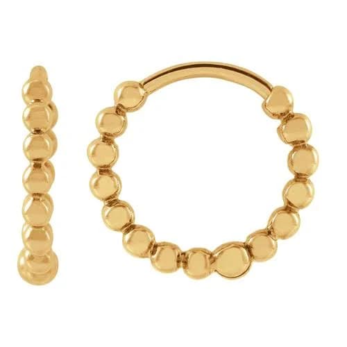 14K Yellow Gold Beaded Hoop Earrings