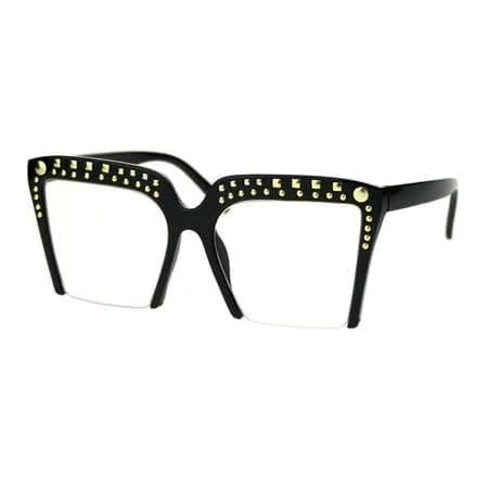 Women's Gold Metal Stud Crop Bottom Oversize Cat Eye Eyeglasses