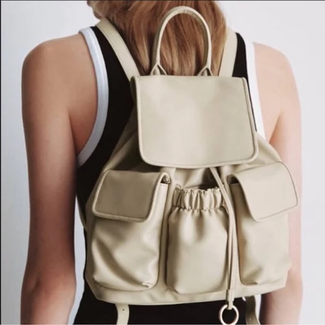 Zara Faux Leather Soft Multipocket Drawstring Backpack