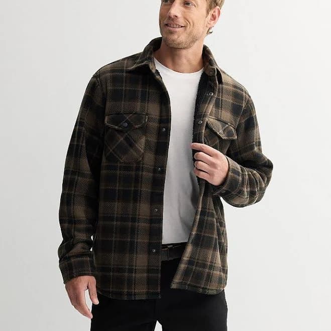 SONOMA Goods For Life Men's Arctic Fleece Plaid Shirt Jacket